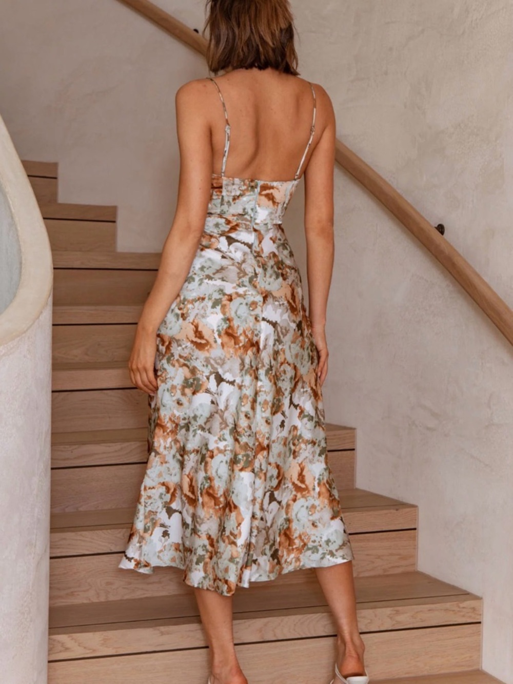 Selfie Leslie Floral Satin Slip Dress in Sage - Picture 9 of 9